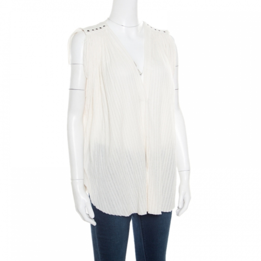 Isabel Marant Etoile cream crinkled cotton sleeveless blouse M/L